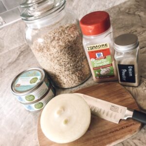 The ingredients for tuna and rice casserole.