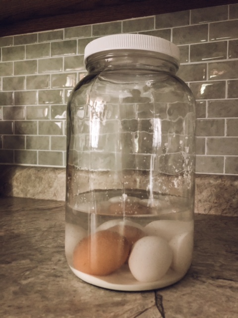 Waterglassed eggs are eggs that are stored in a lime mixture. 